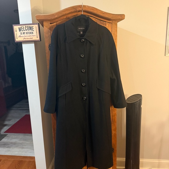 London Fog Black Wool Lined Long Coat - Picture 1 of 6